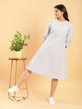 Fine Check Linen Dress with Turn-up Sleeves