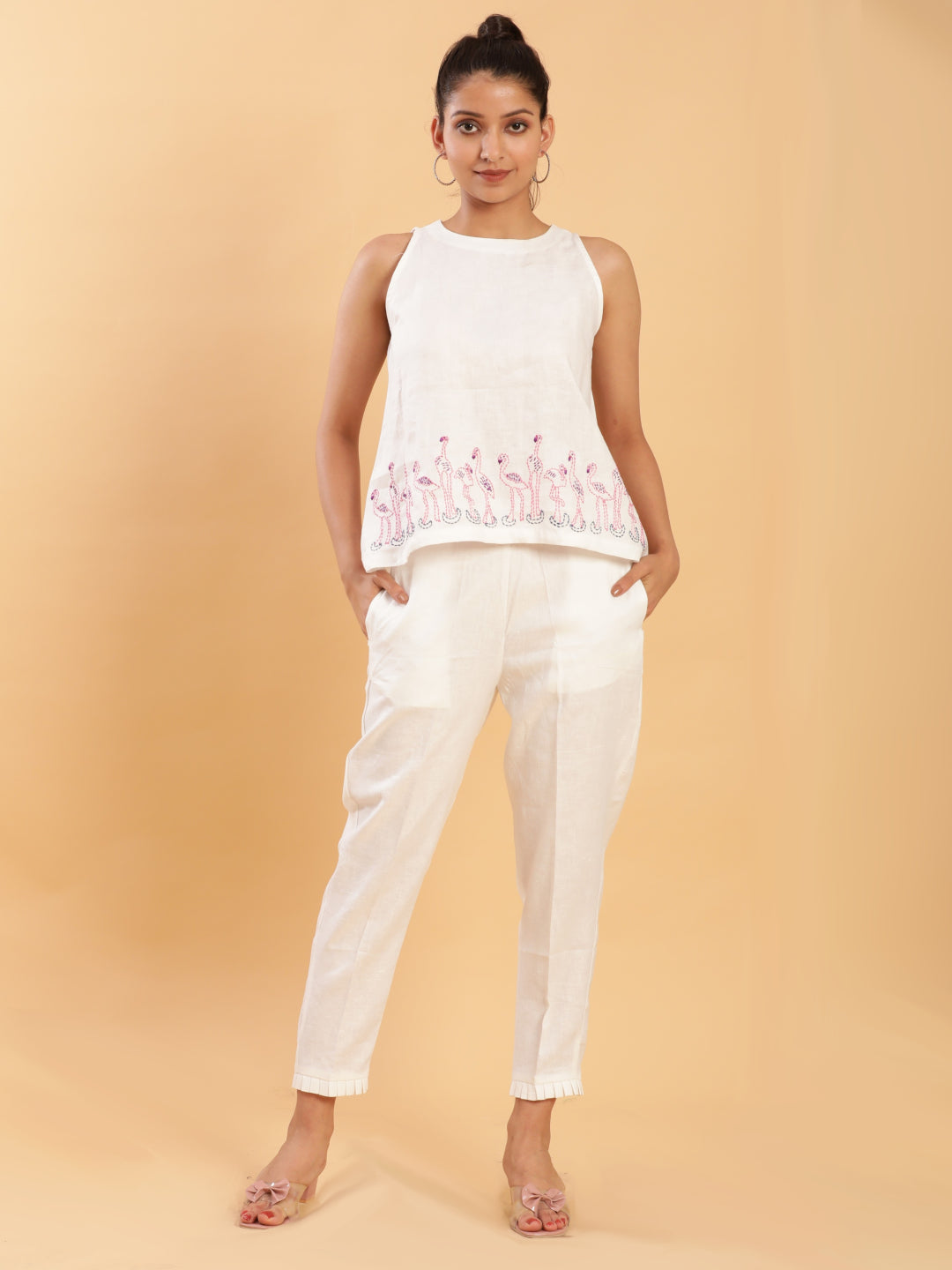 Flamingo Stroll Embroidered Linen Top 5