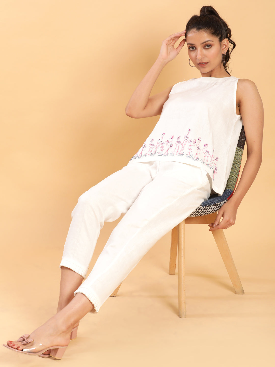 Flamingo Stroll Embroidered Linen Top 6