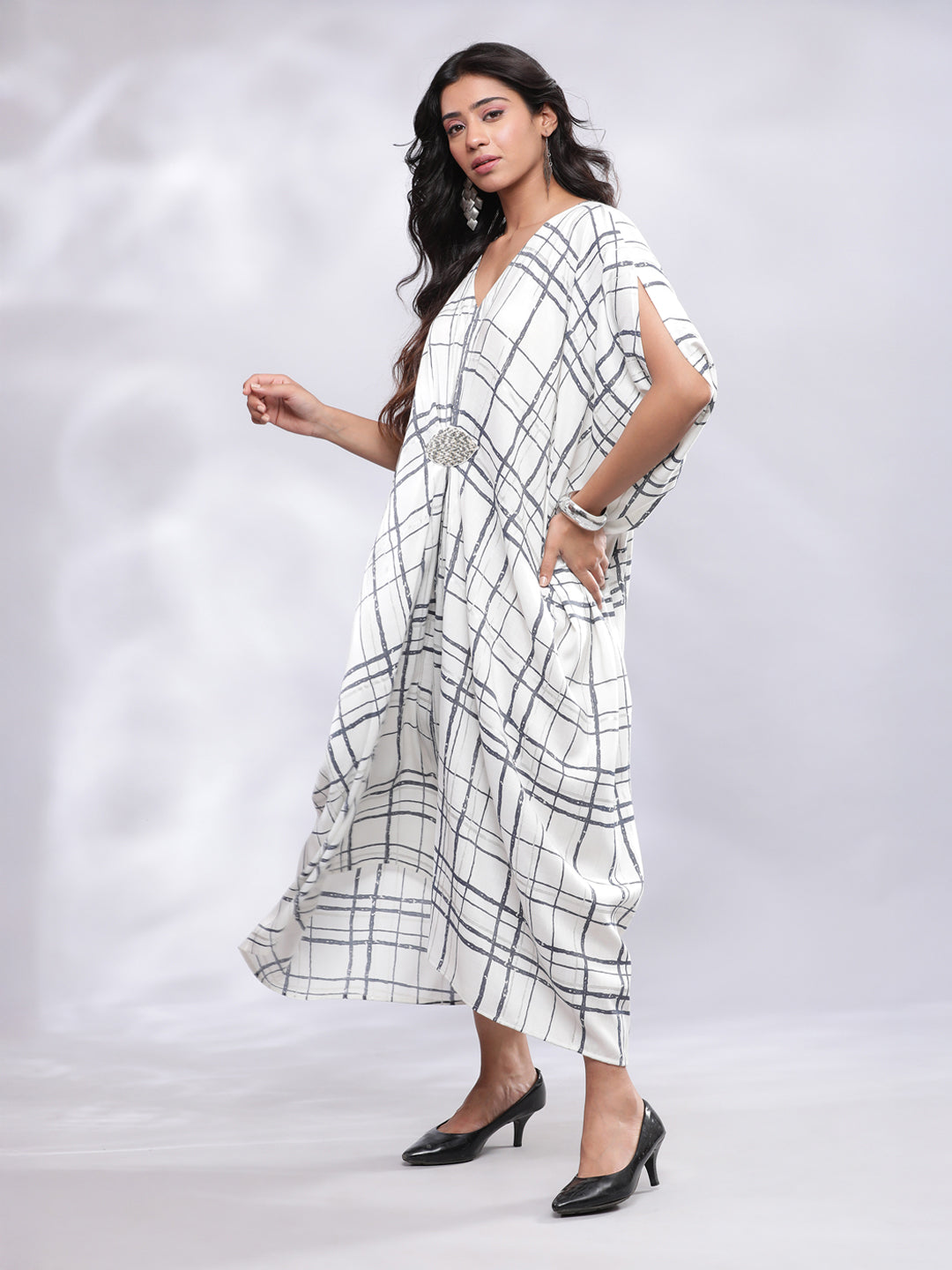 Geometric Print Drape Cowl Kaftan