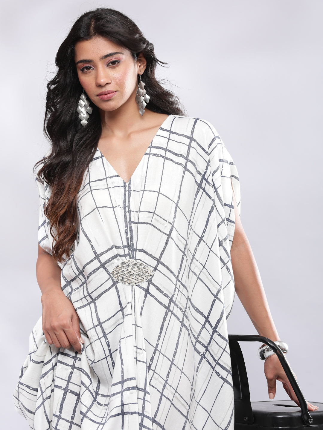 Geometric Print Drape Cowl Kaftan