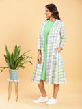 White Leaf Green Check Linen Jacket with Solid Linen Dress