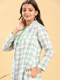 White Leaf Green Check Linen Jacket with Solid Linen Dress