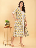 Vegetable Dye Handblock Jacket with Beige Linen Dress