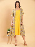 Vegetable Dye Handblock Jacket with Chrome Yellow Linen Dress