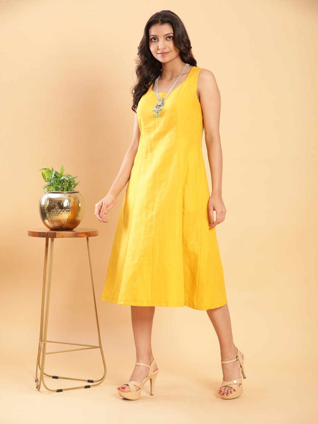 Vegetable Dye Handblock Jacket with Chrome Yellow Linen Dress