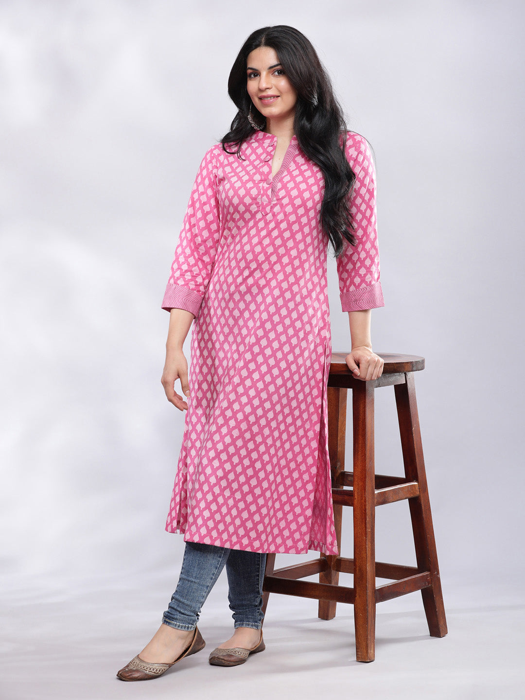 Handblock Kurta - Pink