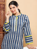 Indigo Handblock Stripe with Yellow Pop Kurta Pant