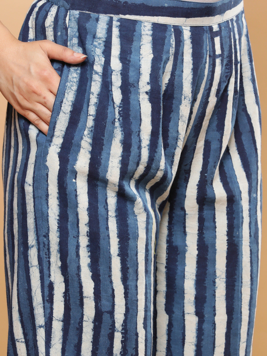 Indigo Handblock Stripe with Yellow Pop Kurta Pant