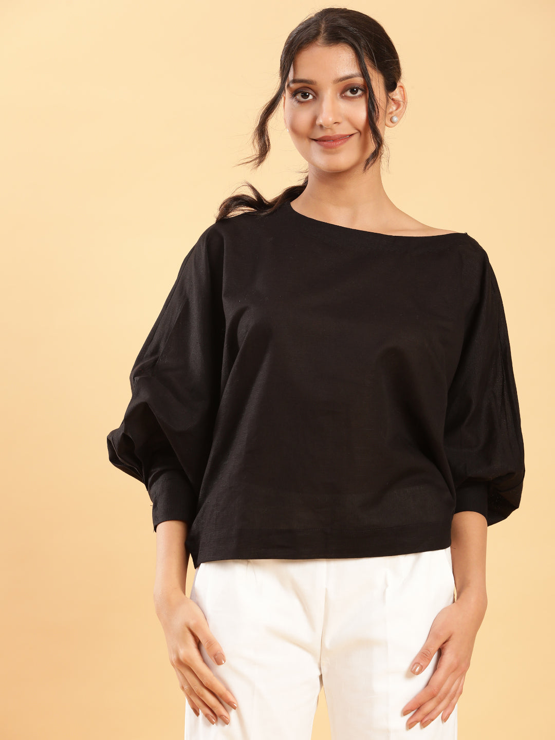 Style The Way You Want Kimono Sleeves Black Linen Top