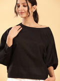 Style The Way You Want Kimono Sleeves Black Linen Top