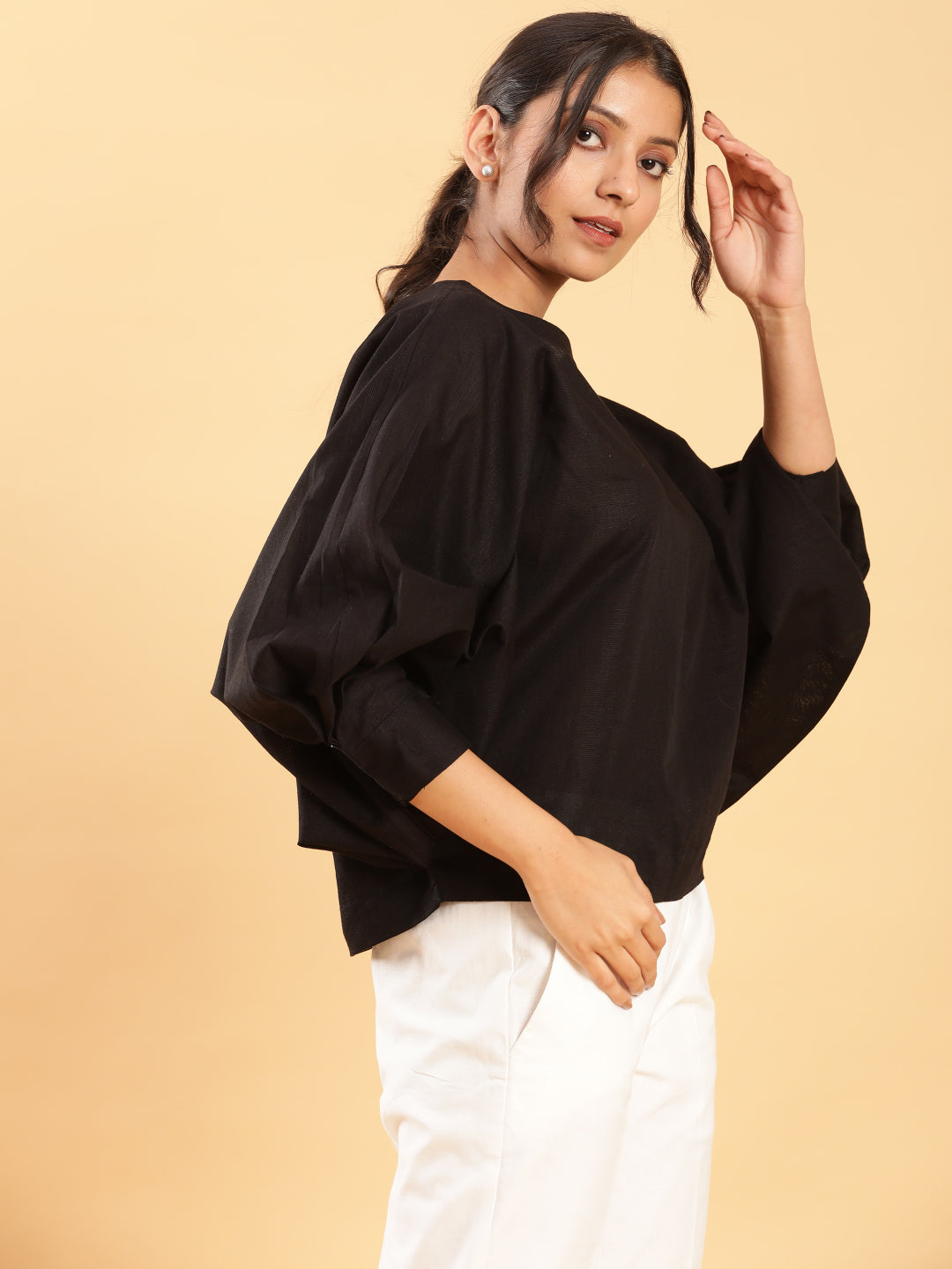 Style The Way You Want Kimono Sleeves Black Linen Top