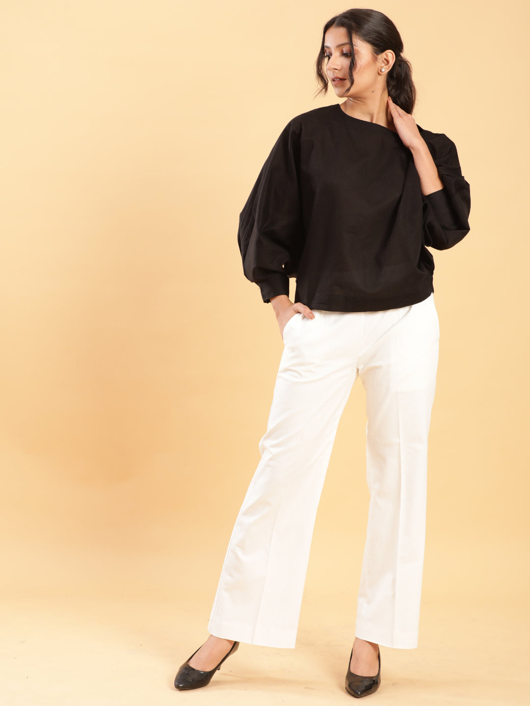 Style The Way You Want Kimono Sleeves Black Linen Top