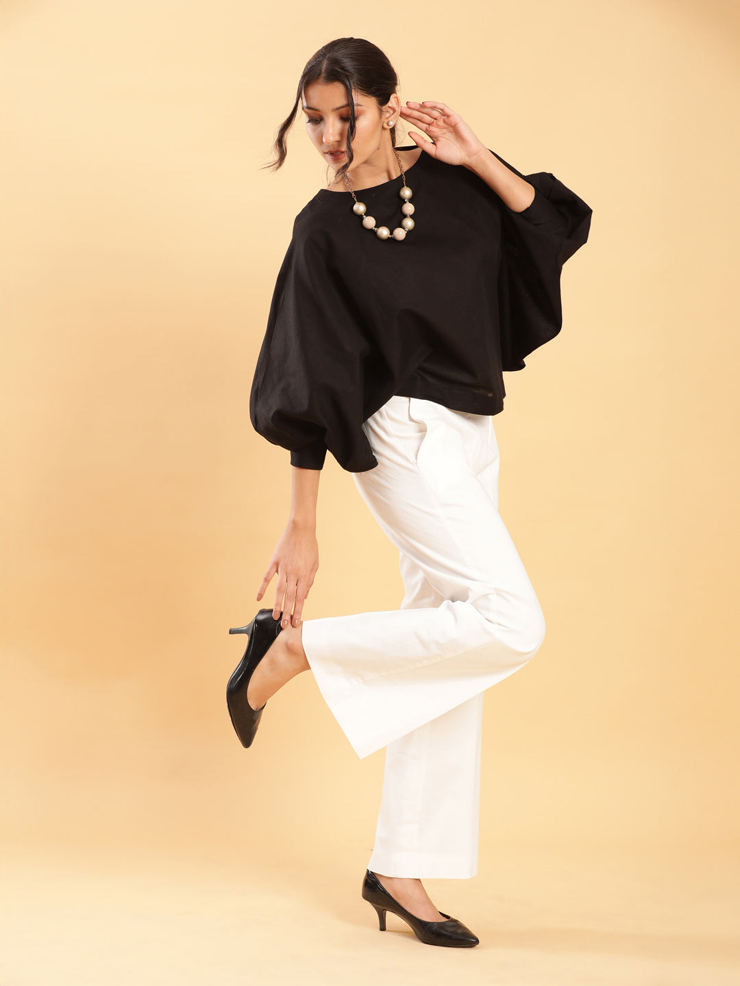 Style The Way You Want Kimono Sleeves Black Linen Top