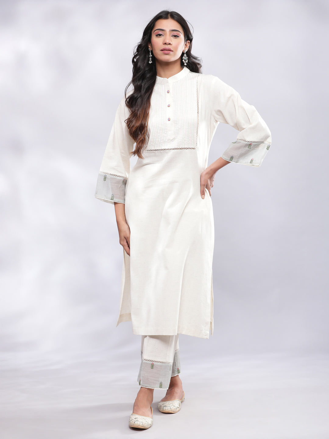 Simple Yet Formal Kurta Pant with Embroidered Sheer