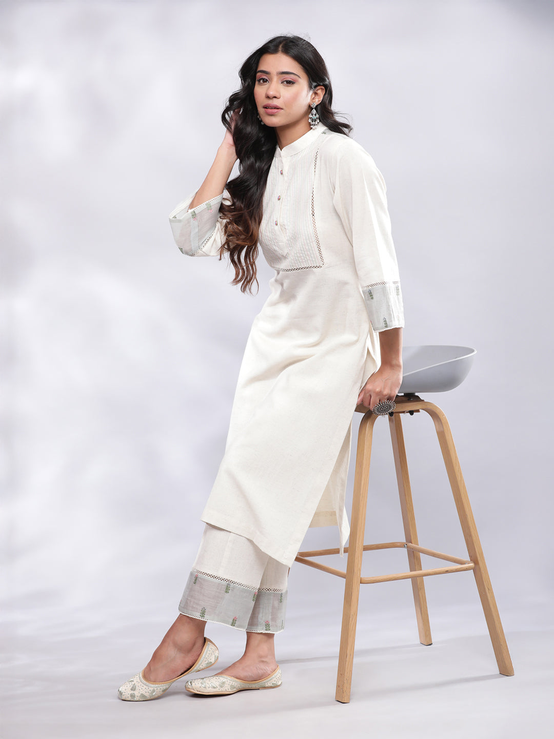 Simple Yet Formal Kurta Pant with Embroidered Sheer