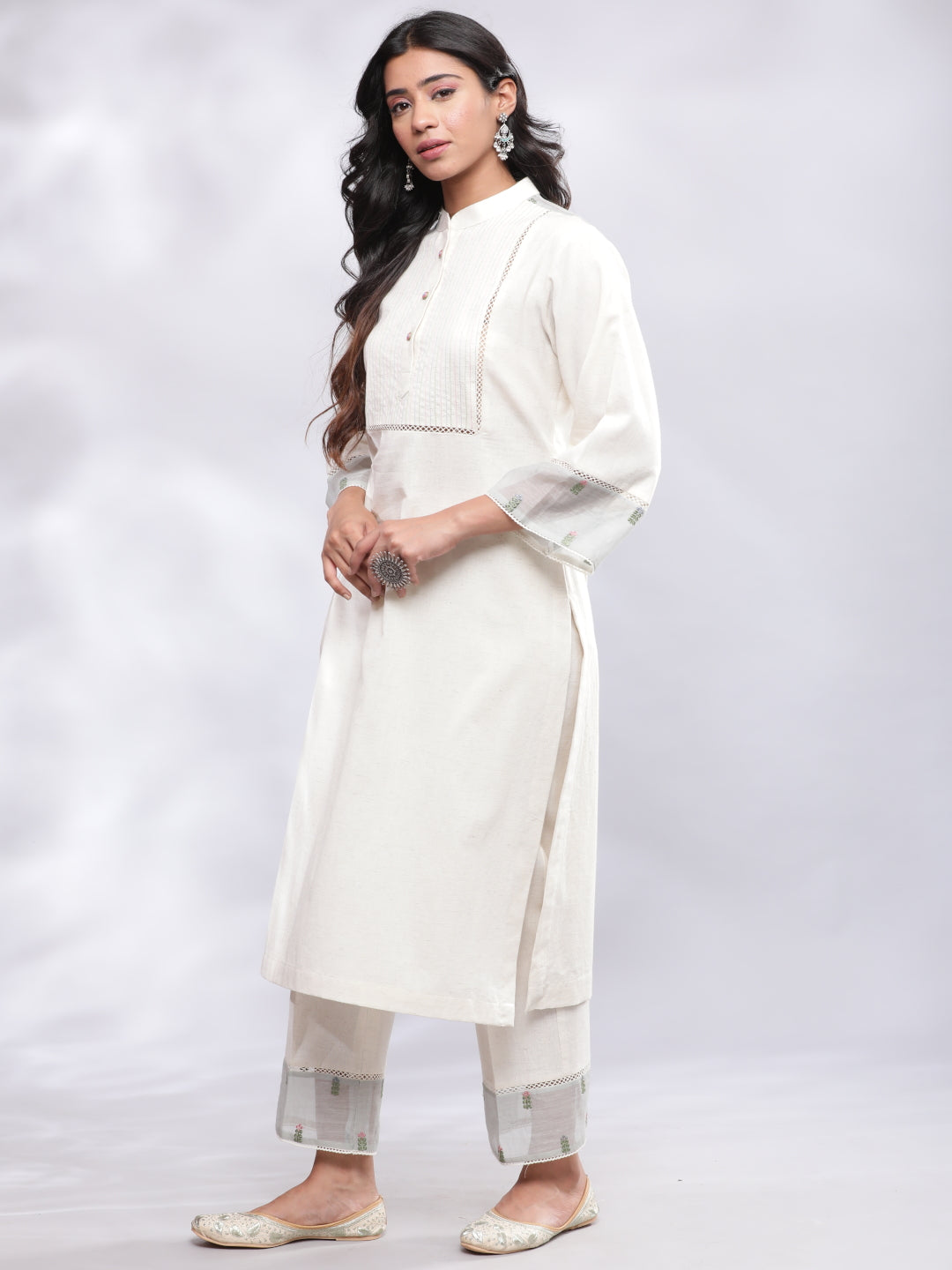 Simple Yet Formal Kurta Pant with Embroidered Sheer