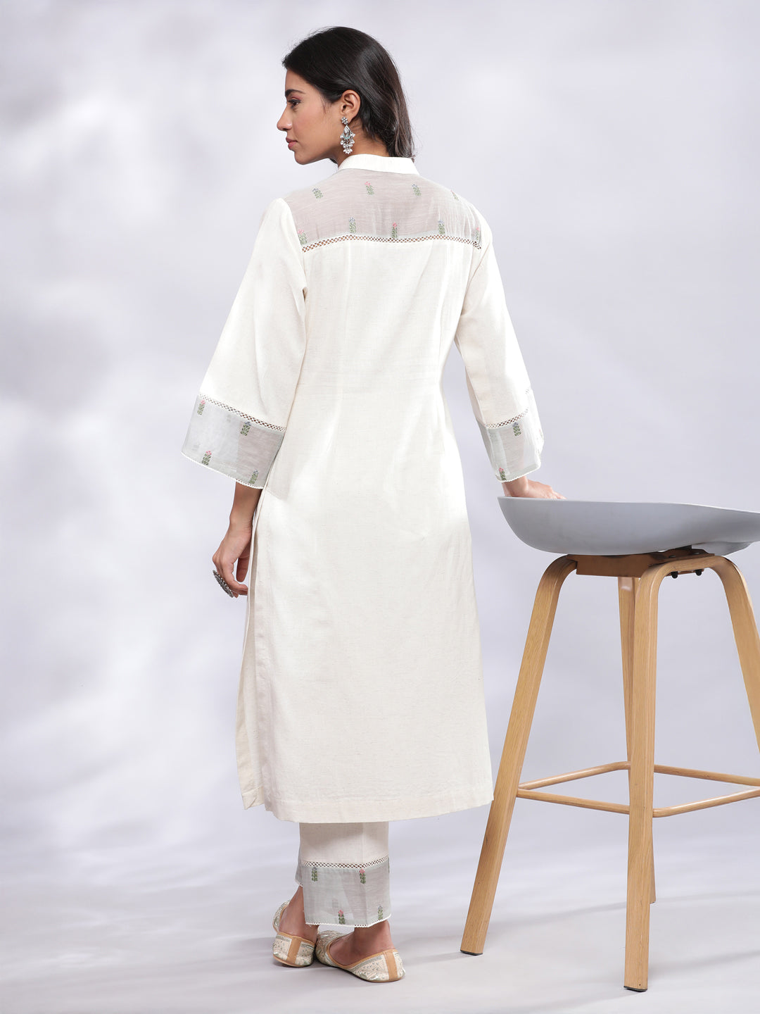 Simple Yet Formal Kurta Pant with Embroidered Sheer