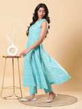 Lehriya High-slit Flared Kurta with Pants - Turquoise