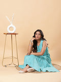 Lehriya High-slit Flared Kurta with Pants - Turquoise