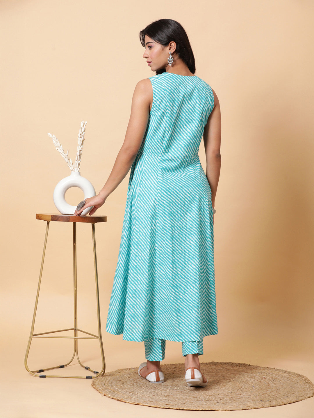 Lehriya High-slit Flared Kurta with Pants - Turquoise