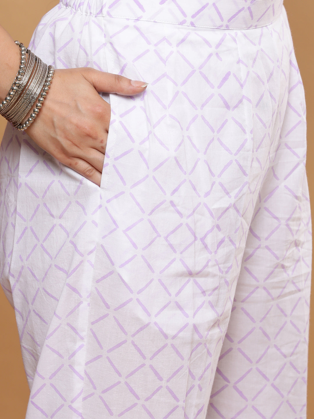 Lilac Print Cotton Suit with Kota Dupatta