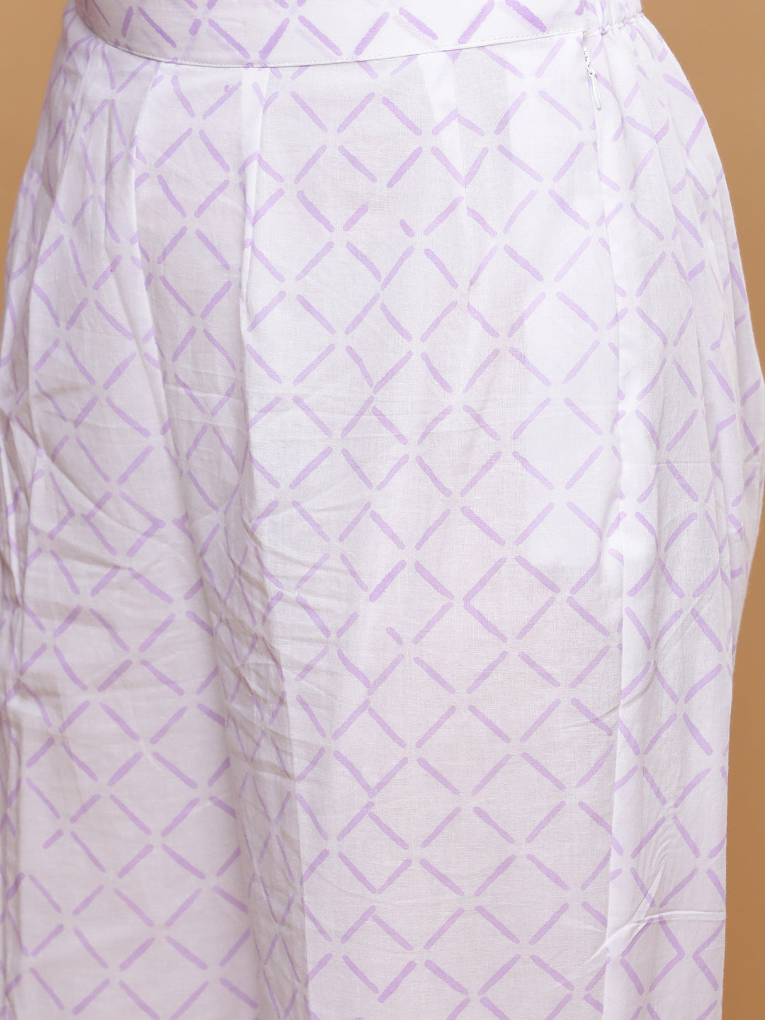 Lilac Print Cotton Suit with Kota Dupatta