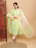 Summery Lime & Amber Cotton Suit with Chiffon Dupatta