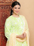 Summery Lime & Amber Cotton Suit with Chiffon Dupatta