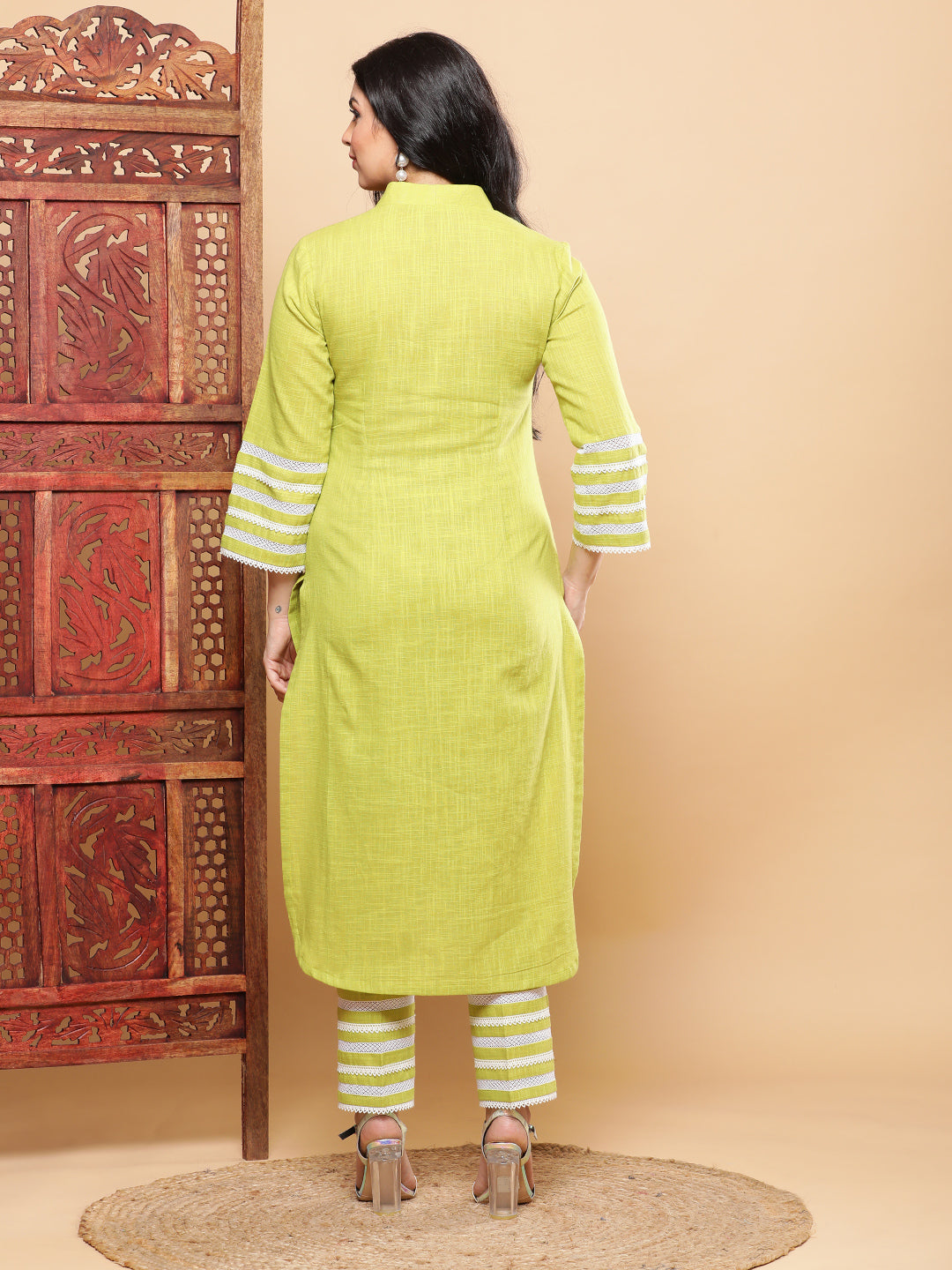 Lime Cordial with Lace Details Kurta Pants