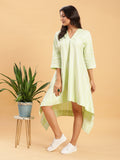 Cool Lime with White Stripes Handkerchief Cut Dress