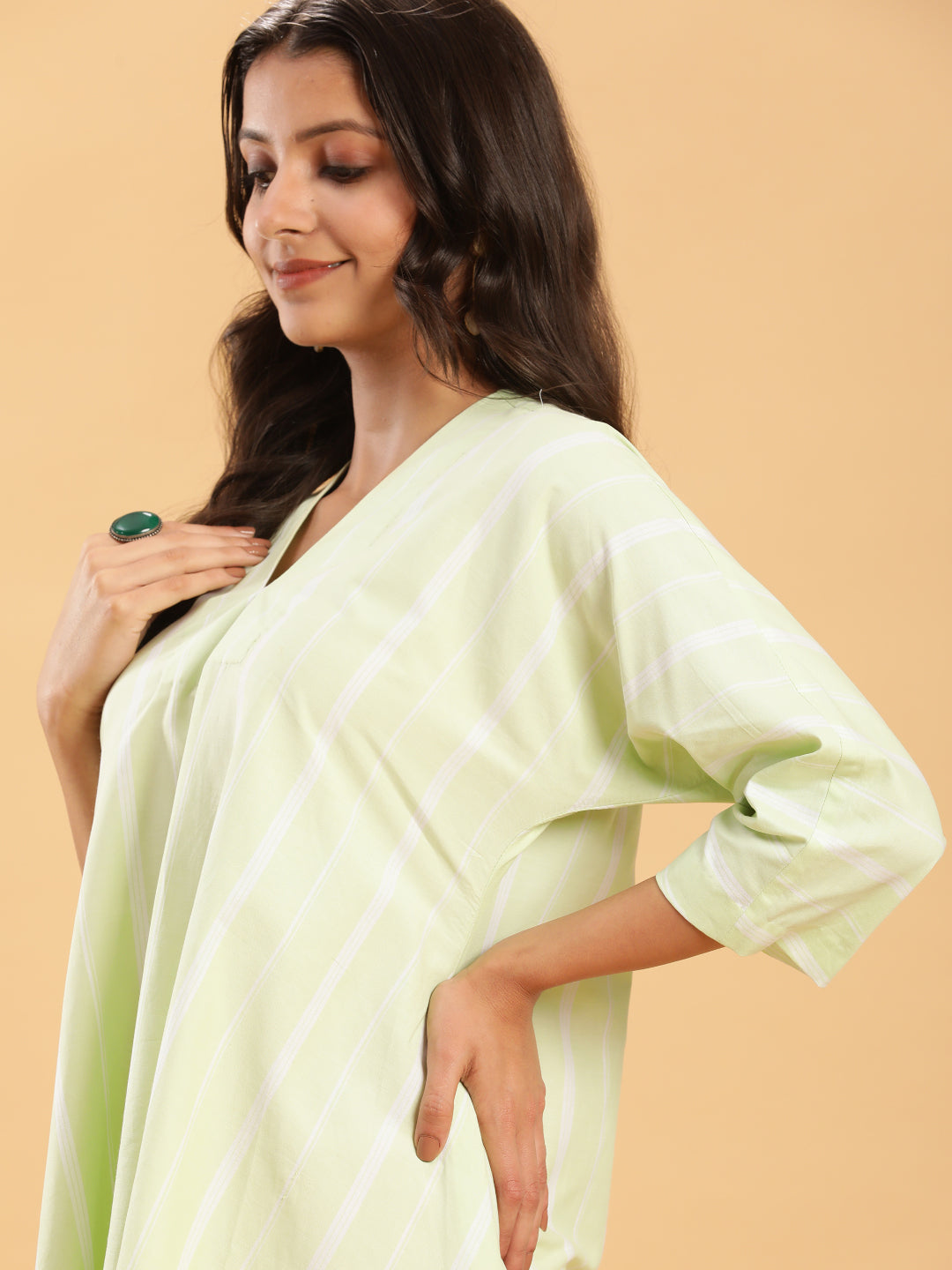 Cool Lime with White Stripes Handkerchief Cut Dress