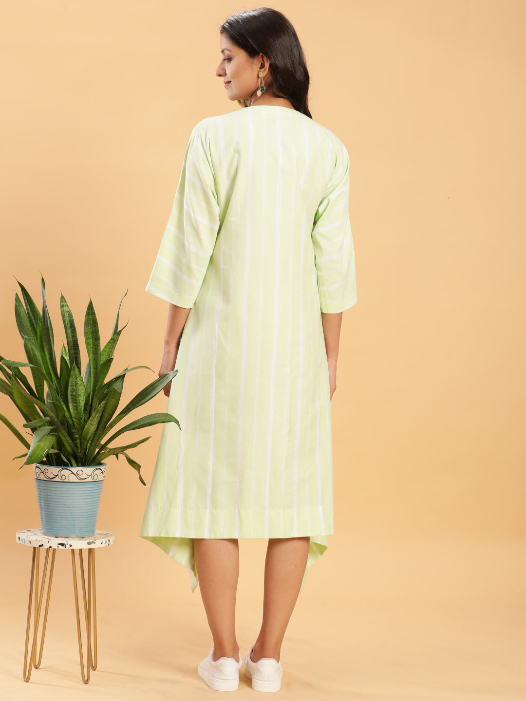 Cool Lime with White Stripes Handkerchief Cut Dress