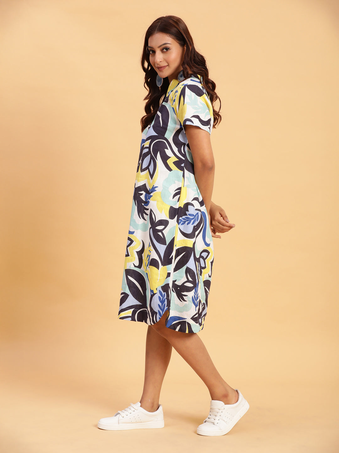 Linen Shirt Dress with Bold Print