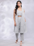 Striped Linen Three Piece Co-ord Set - Blue & White