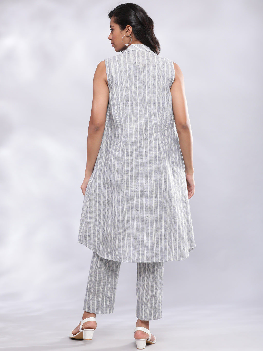 Striped Linen Three Piece Co-ord Set - Blue & White