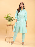 Mint Green Longline Shirt with Formal Pants Co-ord Set