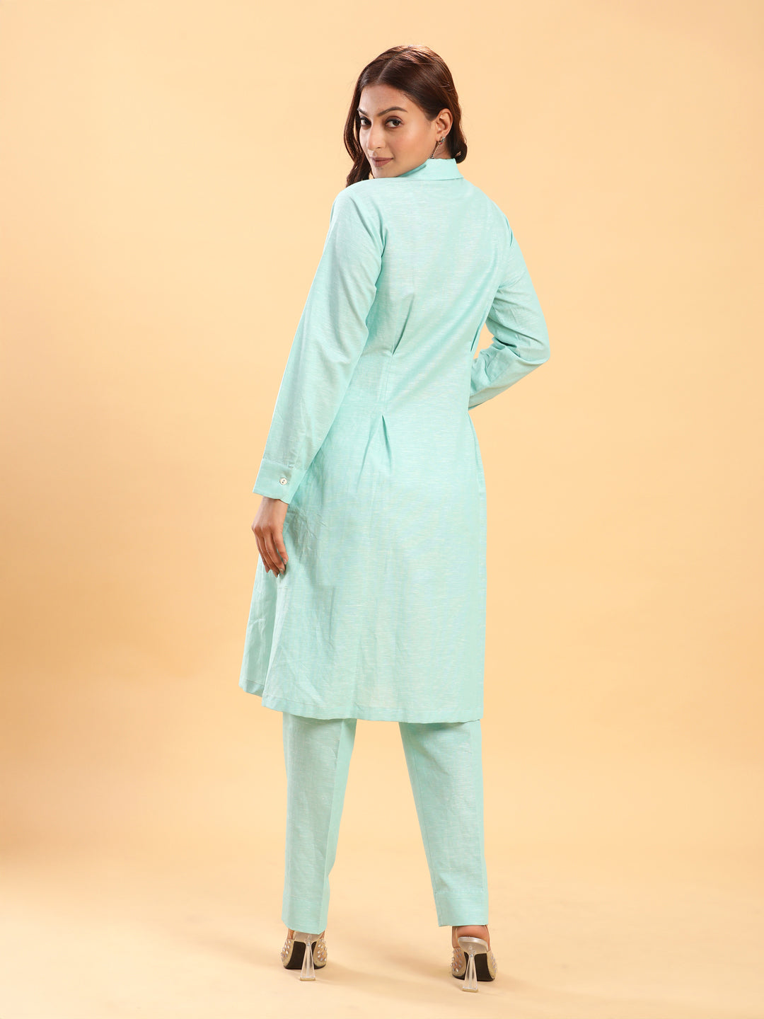 Mint Green Longline Shirt with Formal Pants Co-ord Set