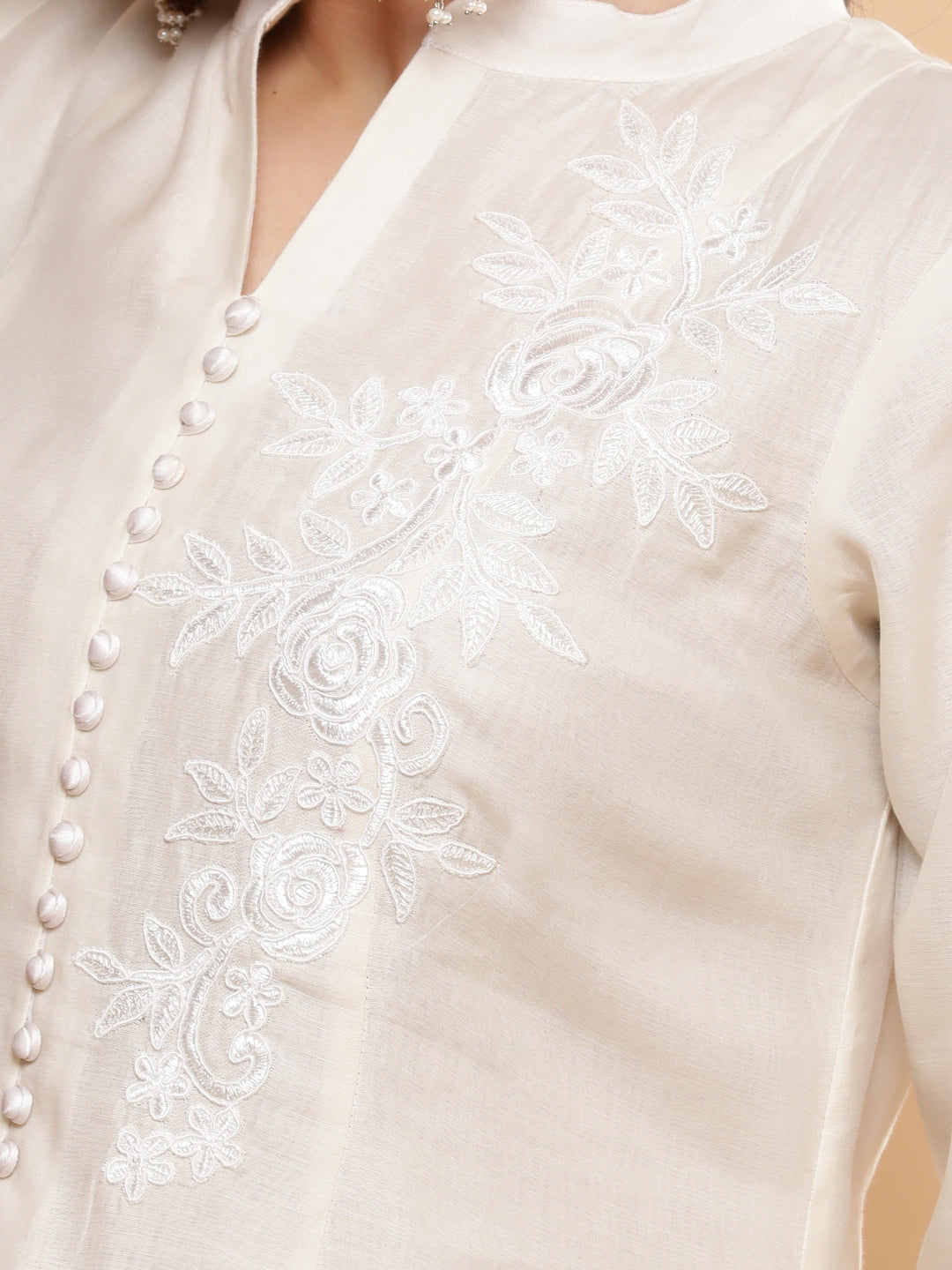 Chandni Mul Chanderi A-line Kurta with Motif - Ivory