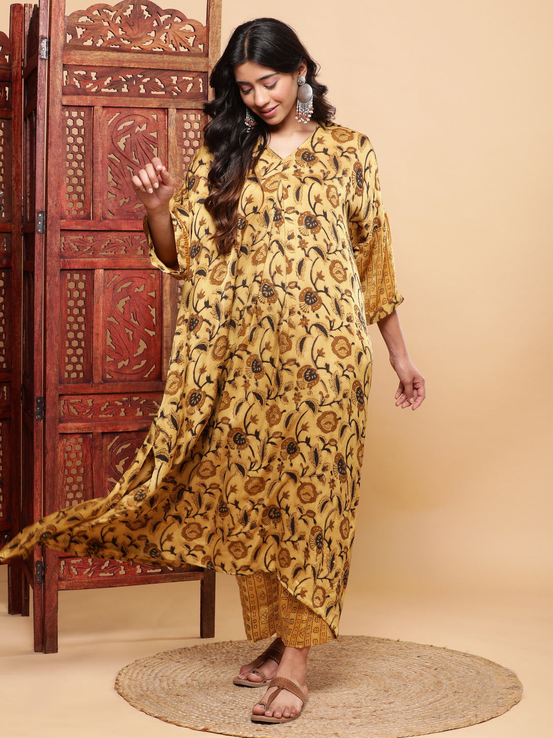 Mustard Vegetable Dye Flowy Modal Kurta (without pants)