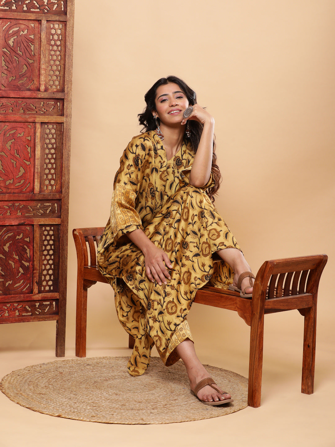 Mustard Vegetable Dye Flowy Modal Kurta (without pants)
