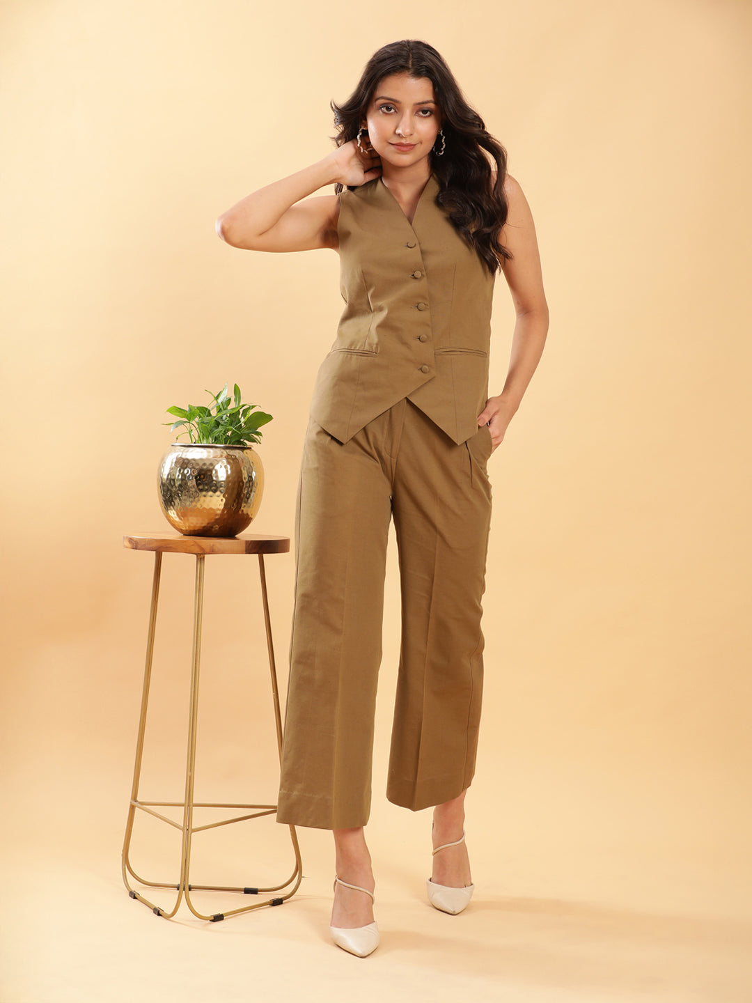 In-action Olive Green Tailored Waistcoat with Trousers Co-ord Set