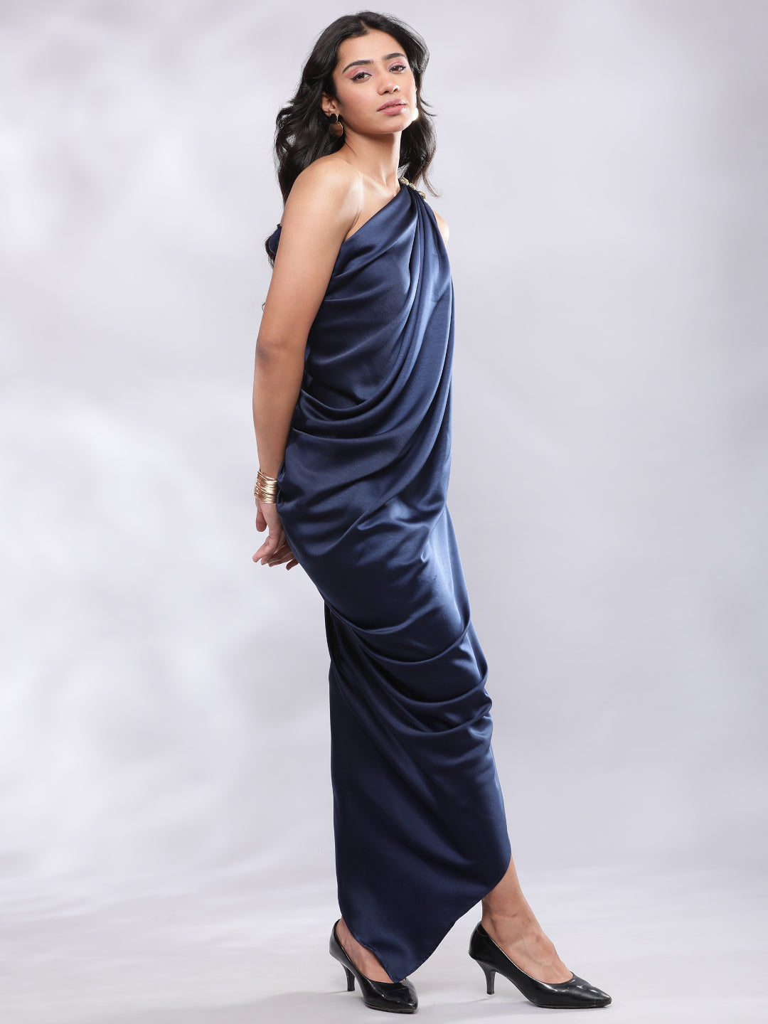 One Shoulder Drape Cowl Gown