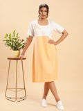 Peach n White Colour Block Dress with Motif