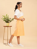 Peach n White Colour Block Dress with Motif