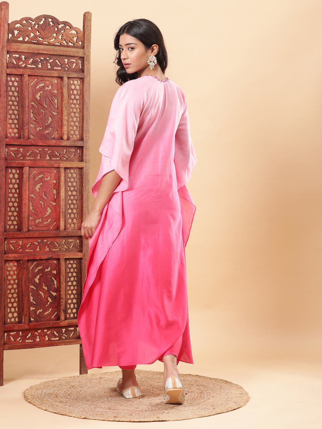 Pink Ombre Embroidered Kaftan with Pants