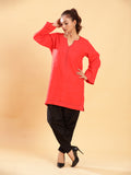 Red Threadwork Kurti with Black Harem Pants Co-ord Set