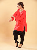 Red Threadwork Kurti with Black Harem Pants Co-ord Set