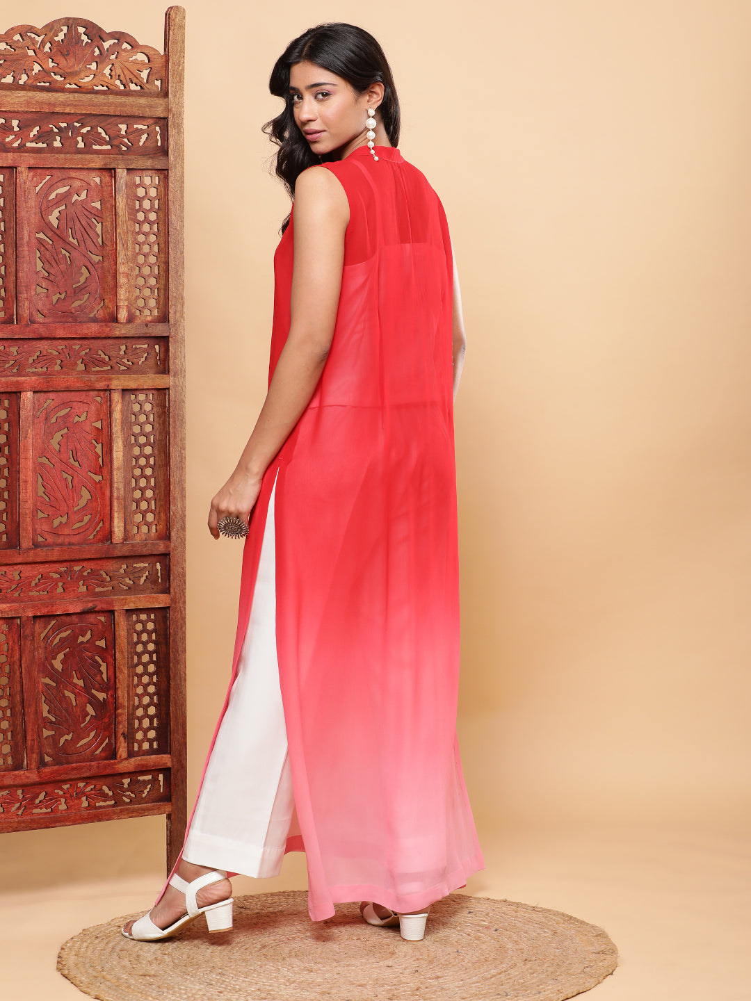 Signature Red Ombre Kurta with White Co-ords