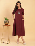Rich Maroon Princess Cut Linen Dress 1
